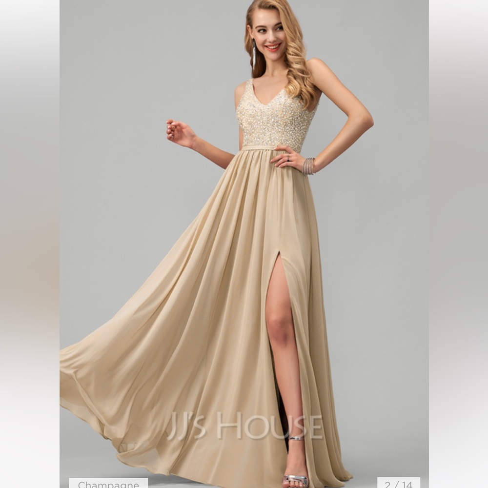 Jjs House Floor Length Front Split Champagne Dress - image 1